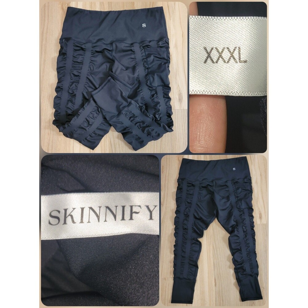 SKINNIFY Leggings Womens 3XL Black Resistant Bands Ruched Workout Gym Active